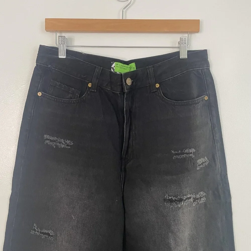 Sandrine Rose Jeans Womens‎ 30 Black Wide Leg Baggy High Rise Distressed Grunge